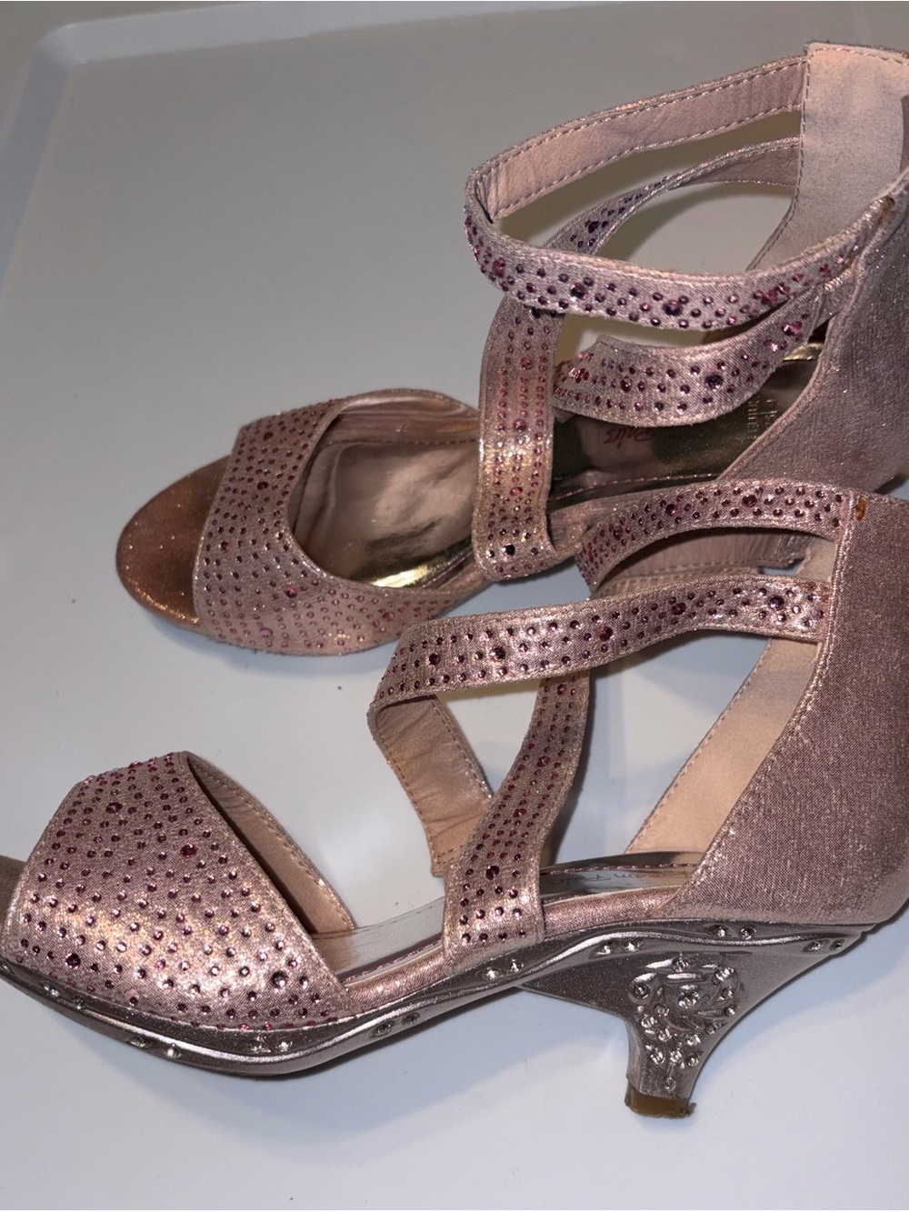 Dream Pairs Rose Gold Glimmer Strappy Mid-Heel Sandals